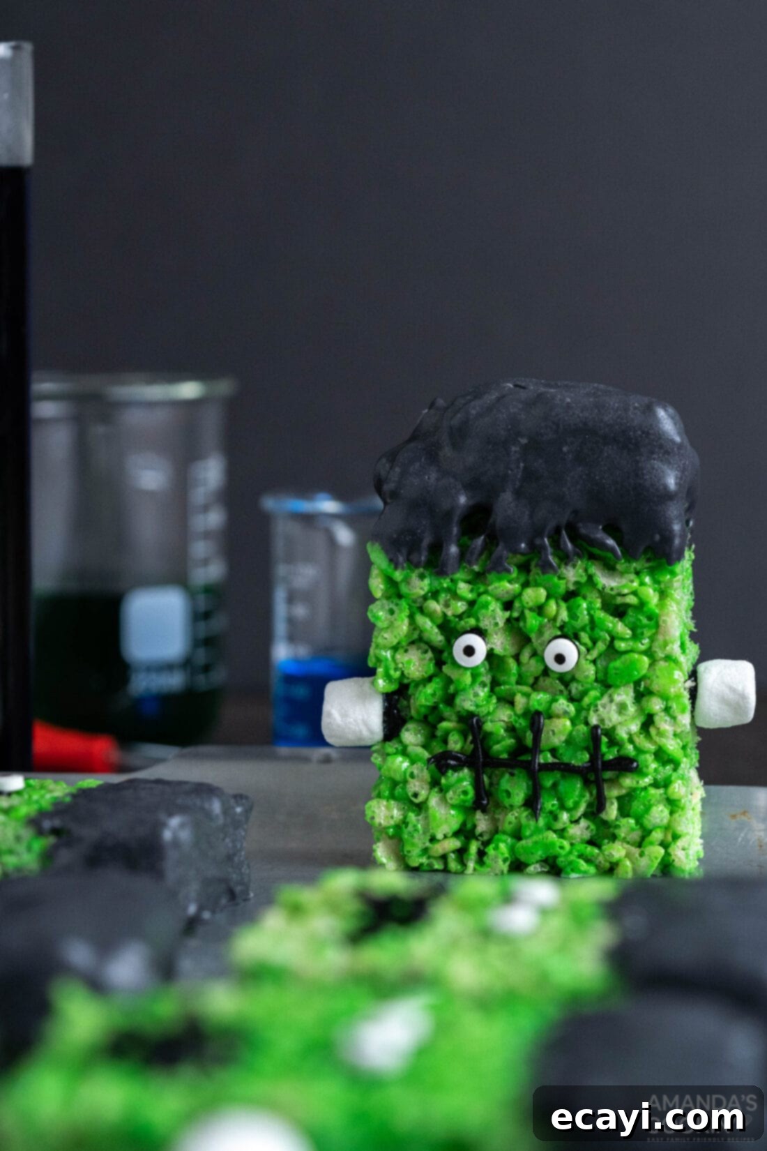 Franken-Crispy Treats 16 Frankenstein Rice Krispie Treat standing up