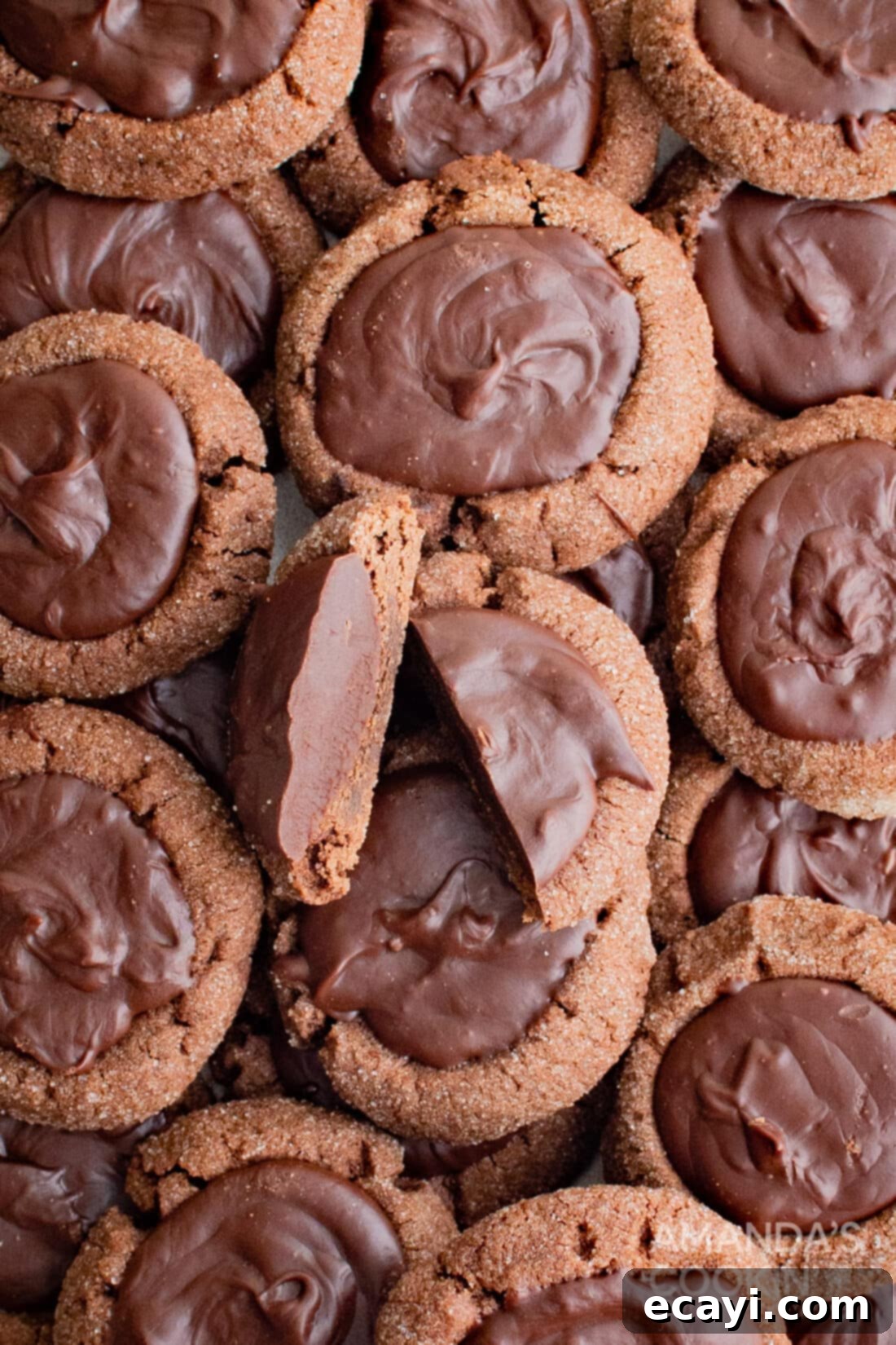 Irresistible Chocolate Thumbprint Delights 5 Chocolate Thumbprint Cookies cut in half