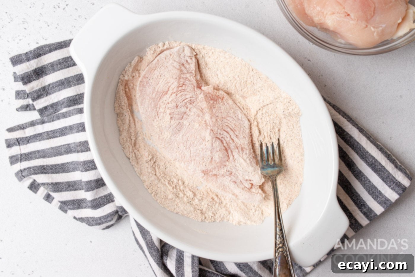 Creamy Chicken Stroganoff 5 coating chicken breasts in flour mixture