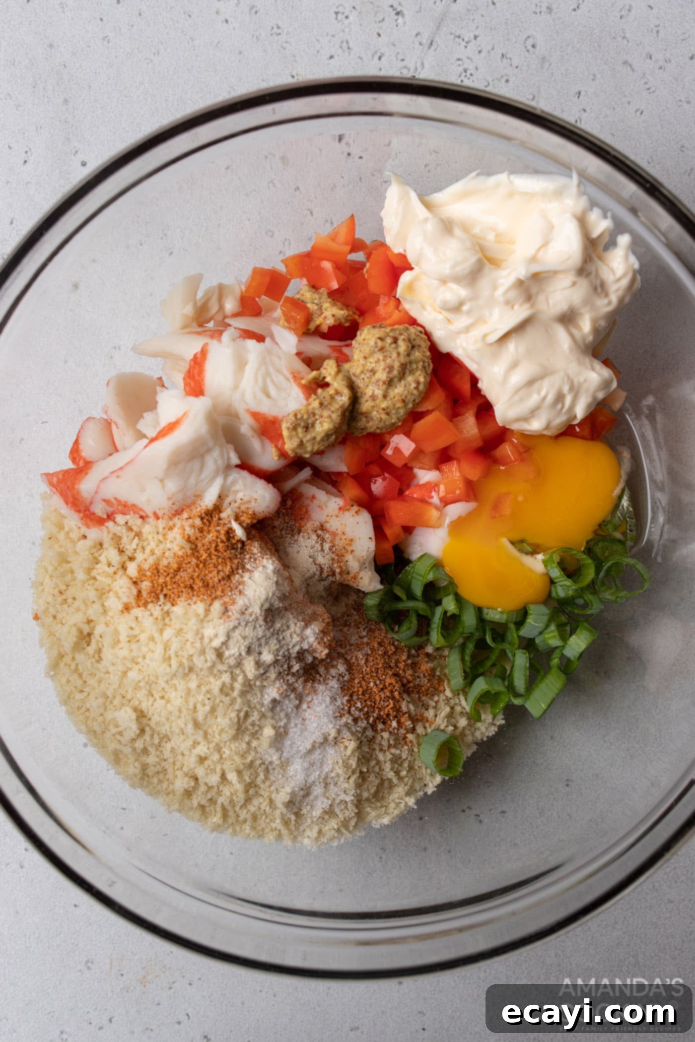 Crispy Air Fryer Crab Cakes 5 crab cake ingredients in a bowl