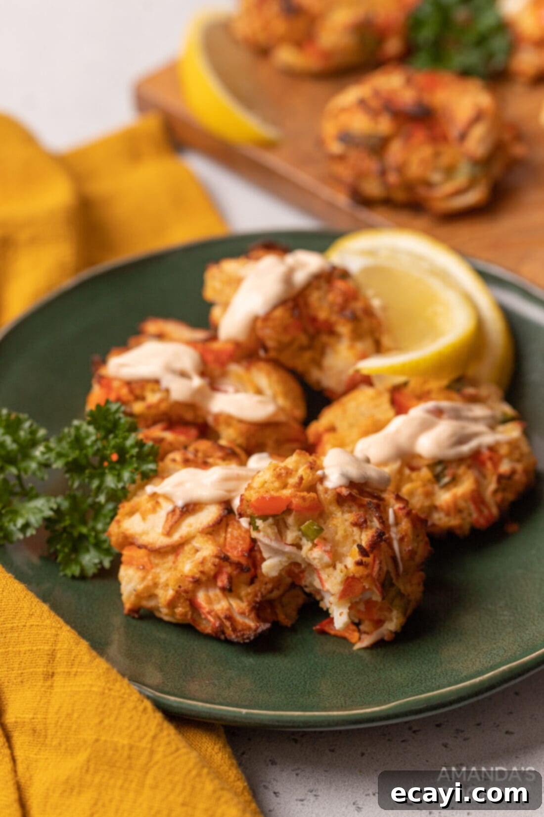 Crispy Air Fryer Crab Cakes 9 Air Fryer Crab Cakes on a plate