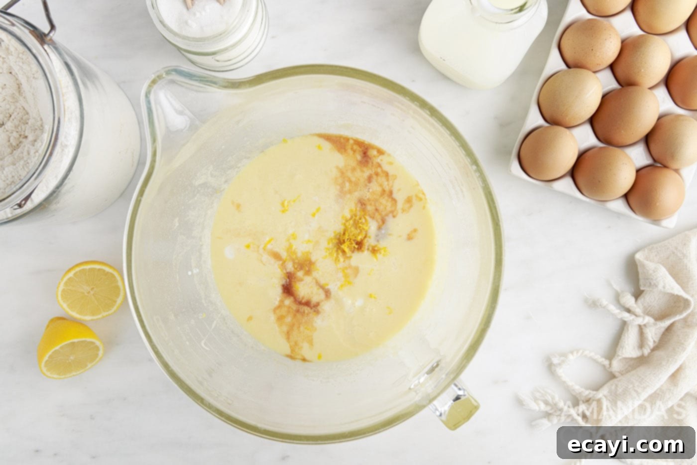 Down-Home Southern Buttermilk Pie 6 melted butter in a mixing bowl with sugar, vanilla, and
