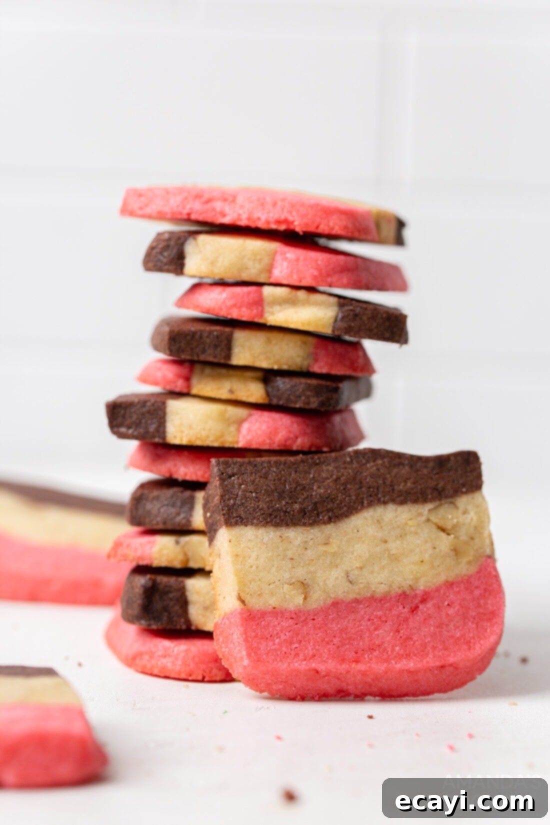 Colorful Neapolitan Delights 3 stack of neapolitan cookies