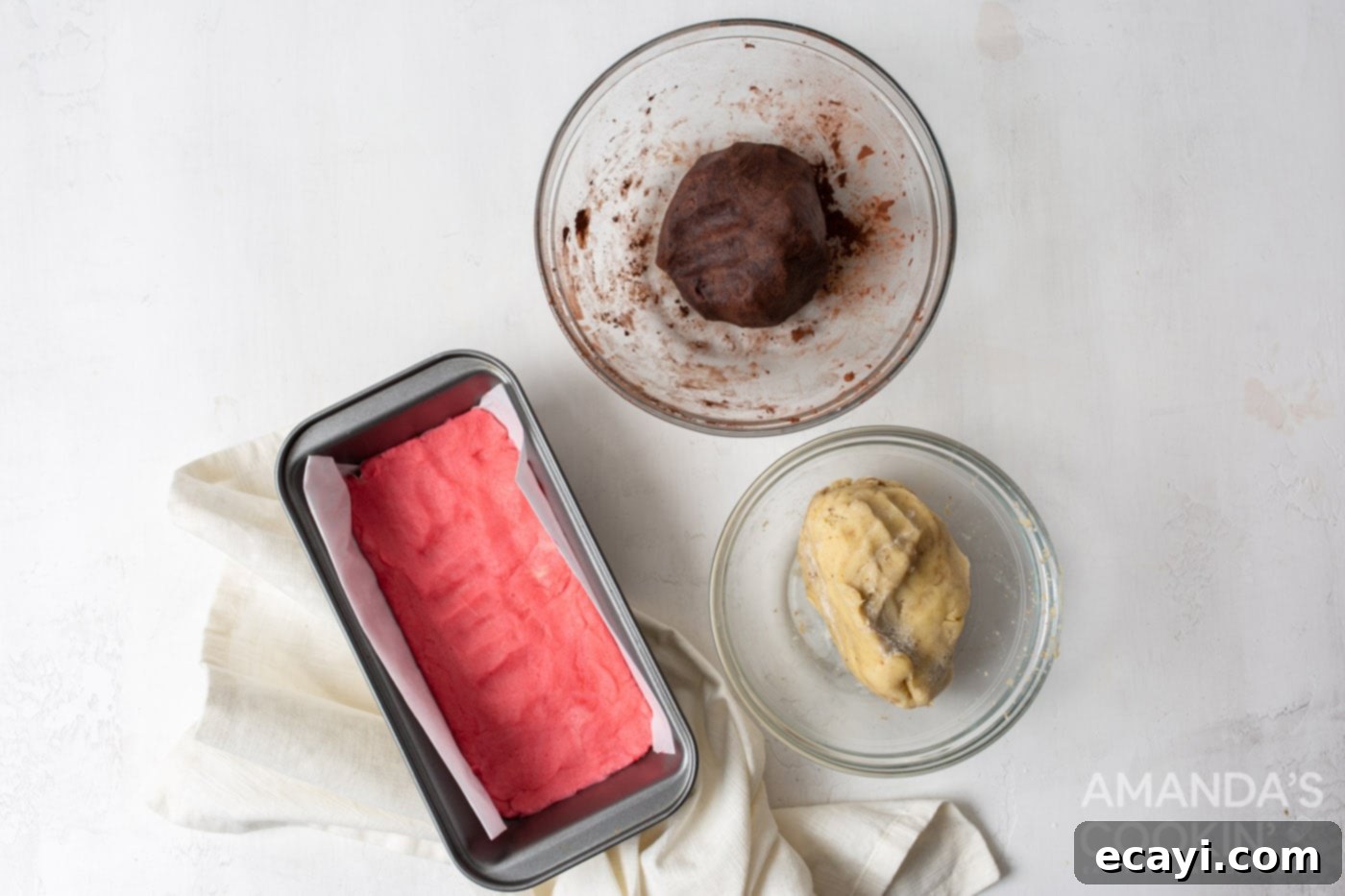 Colorful Neapolitan Delights 7 pink cookie dough in a loaf pan