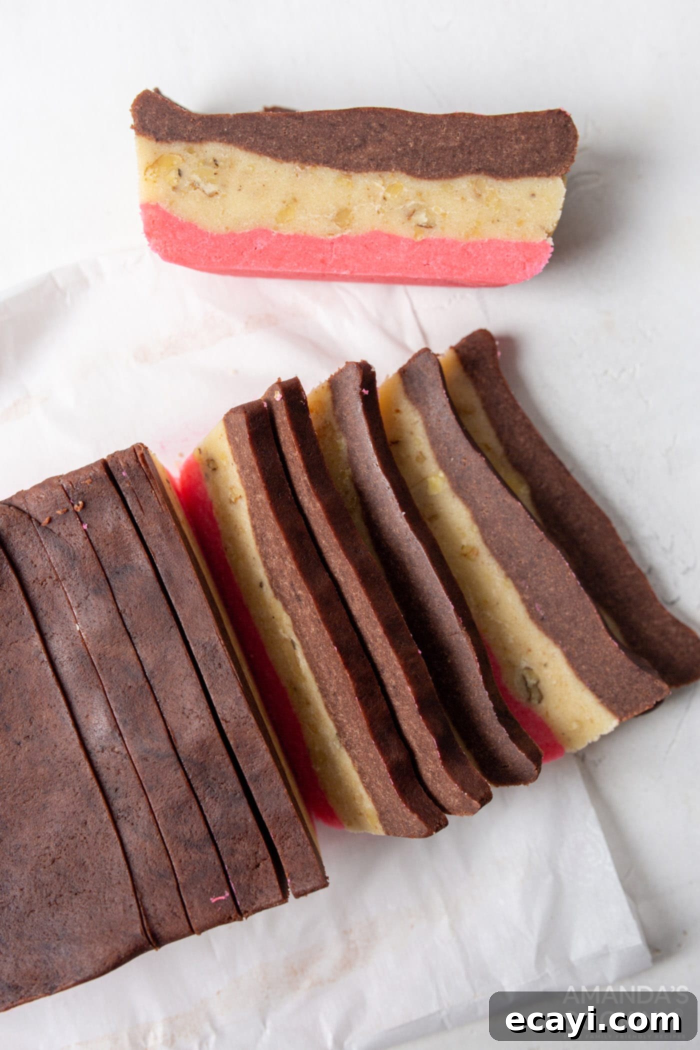 Colorful Neapolitan Delights 8 sliced Neapolitan cookie dough