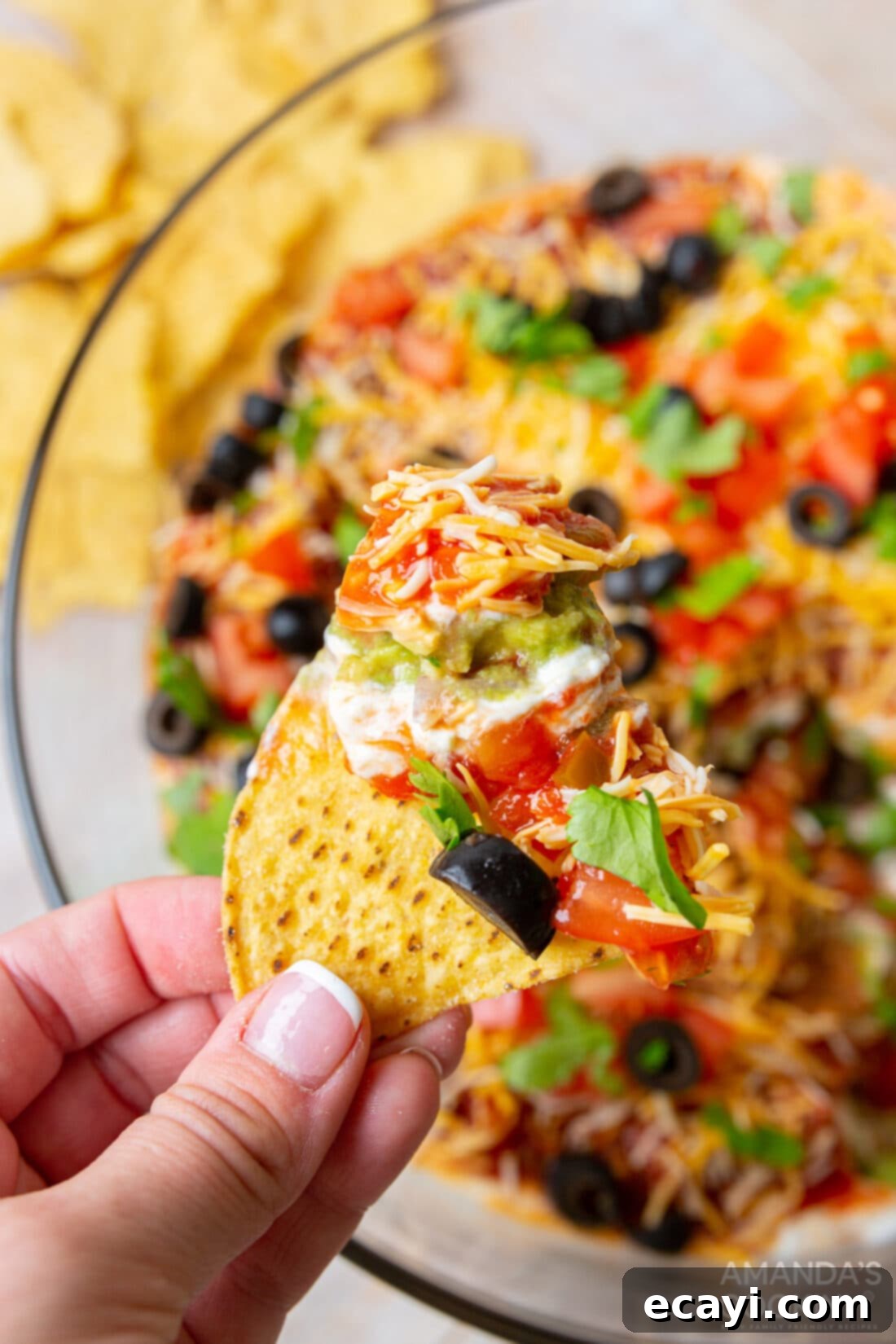 Ultimate Seven Layer Taco Dip 3 7 Layer Taco Dip on a chip