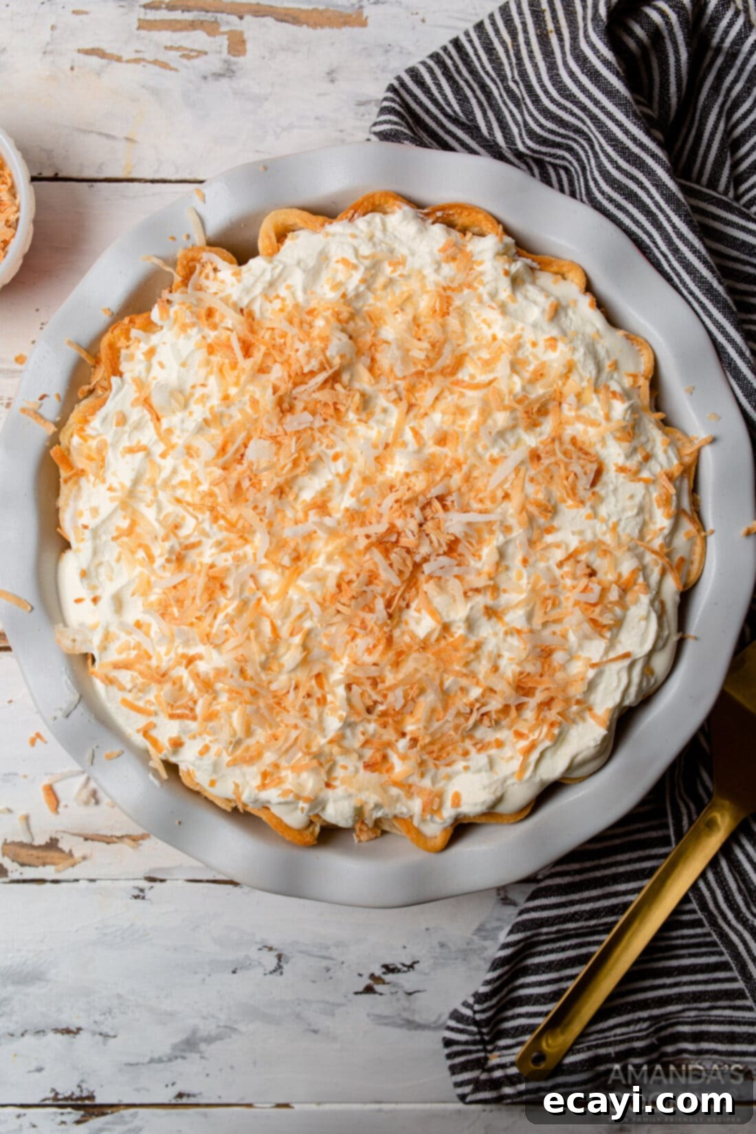 Velvet Coconut Cream Pie 2 overhead view Coconut Cream Pie