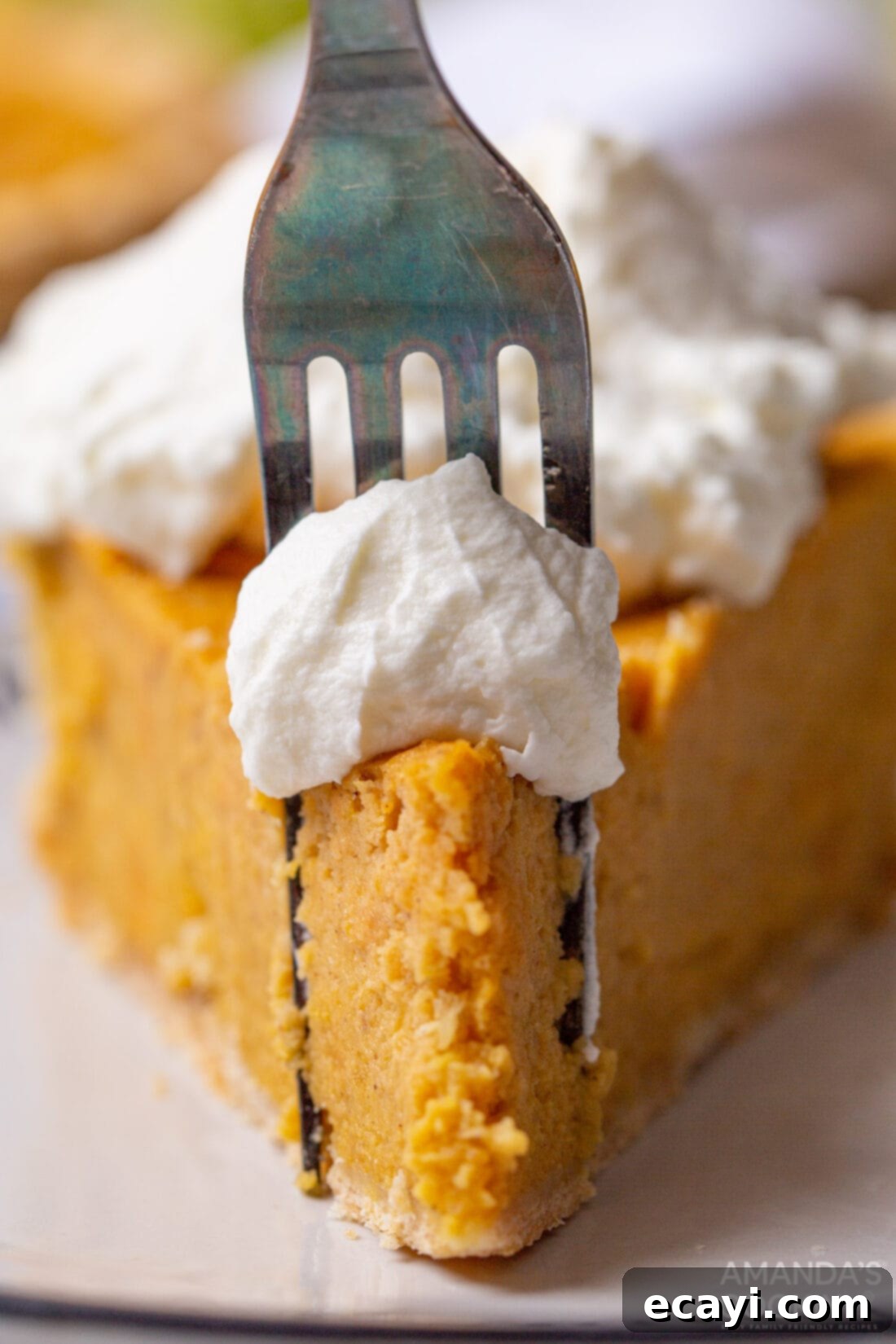 Classic Sweet Potato Pie 3 fork in a slice of creamy Sweet Potato Pie