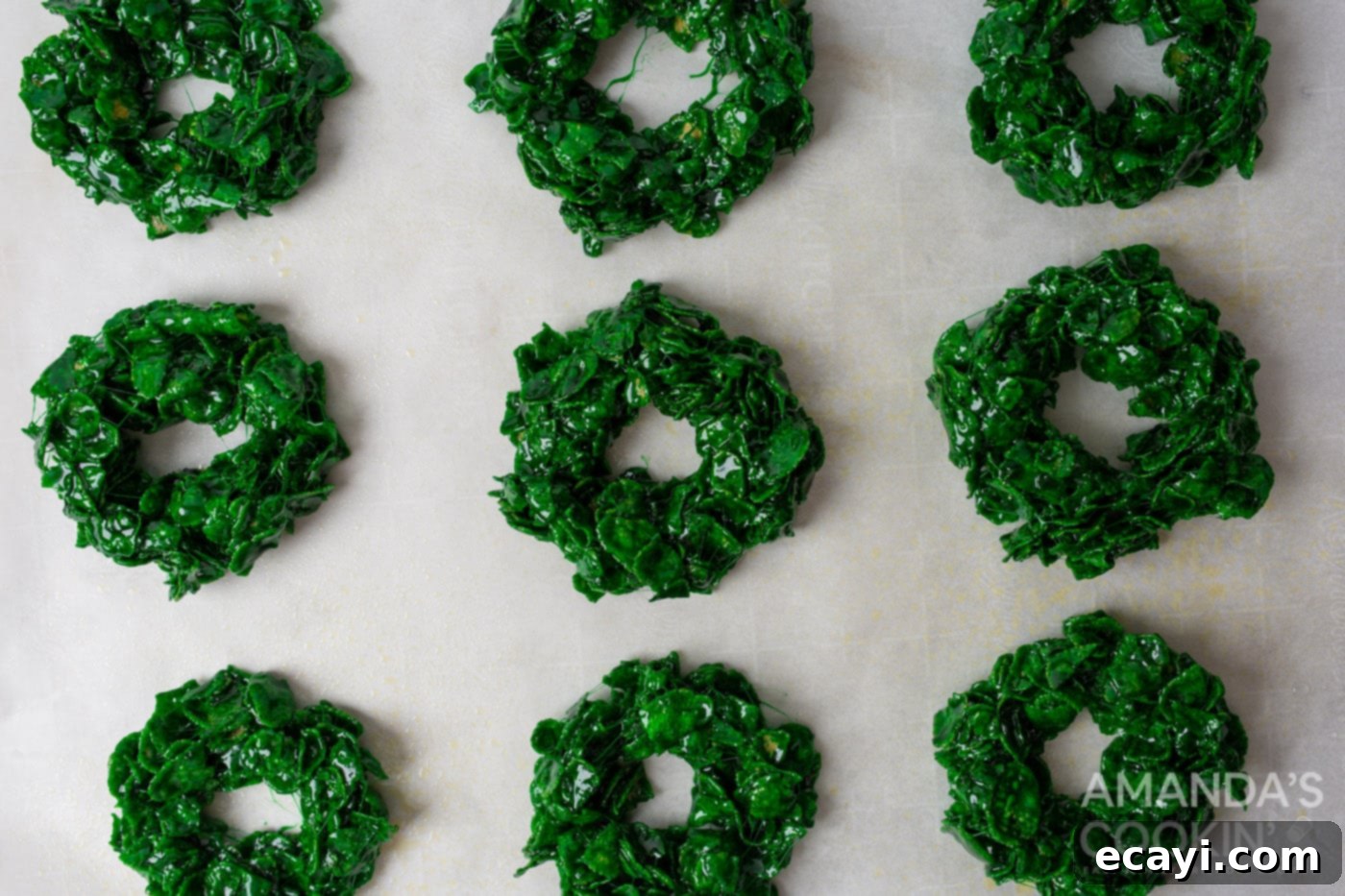 Homemade Cornflake Christmas Wreaths 6 cornflake cookies shaped into wreaths