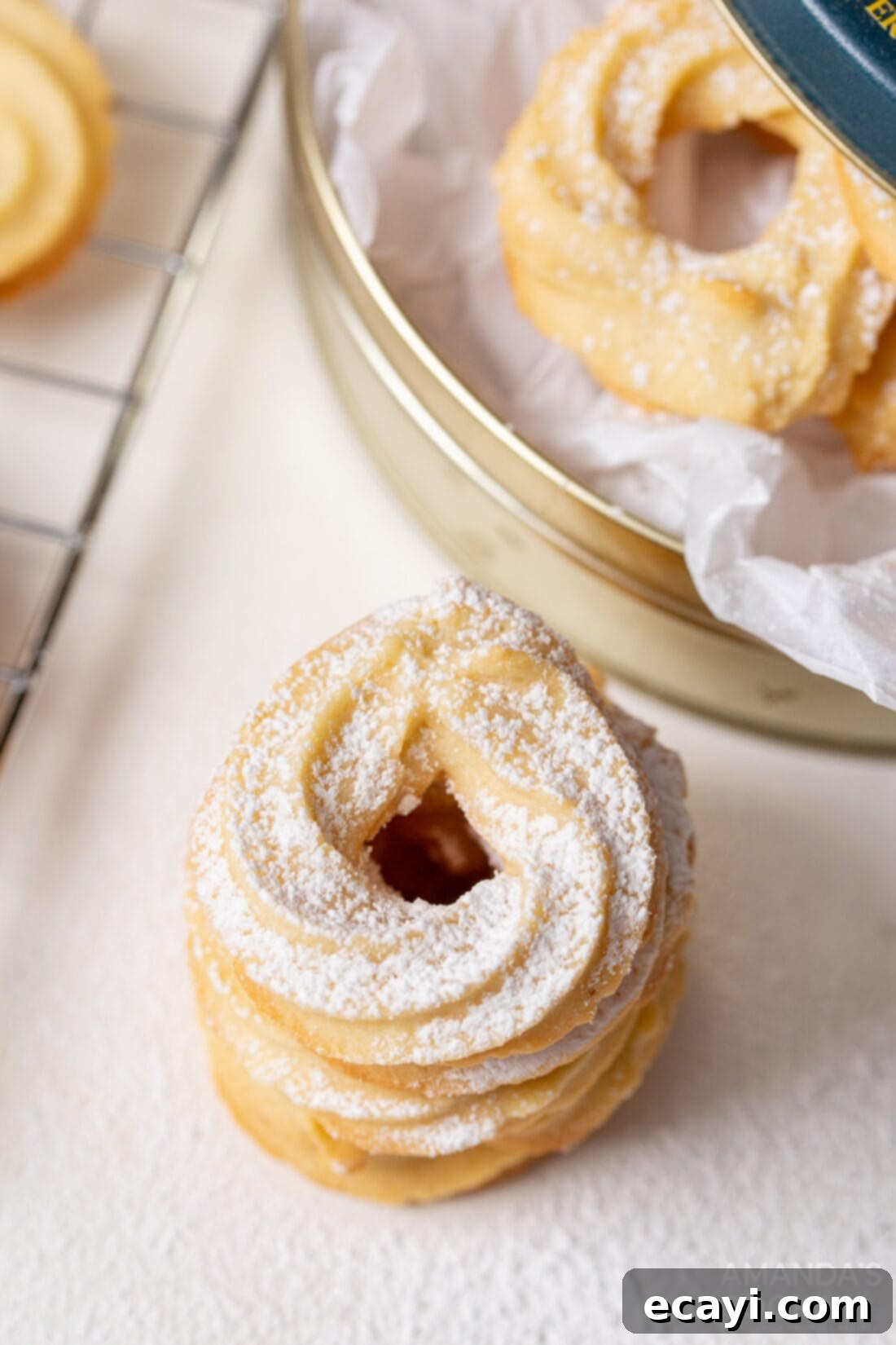 Buttery Danish Cookie Perfection 7 stack of classic Danish Butter Cookies on a plate