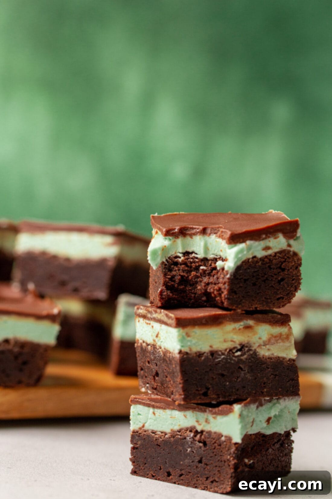Decadent Mint Chocolate Brownies 13 stacked Chocolate Mint Brownies