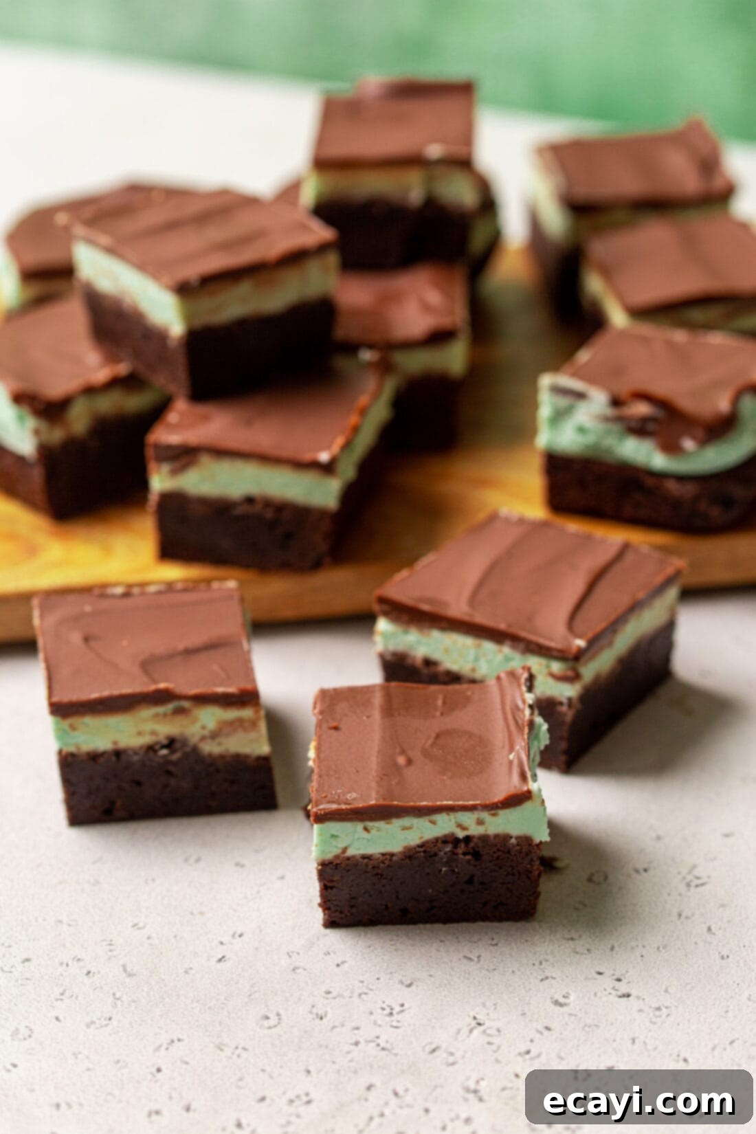 Decadent Mint Chocolate Brownies 3 Chocolate Mint Brownies on cutting board