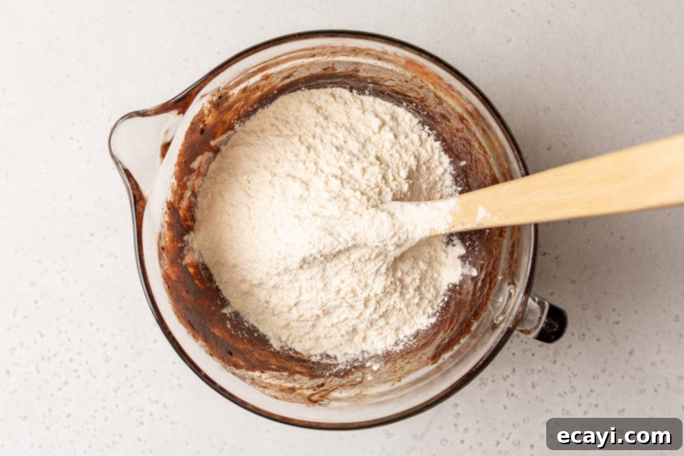 Decadent Mint Chocolate Brownies 7 bowl of chocolate brownie batter with flour