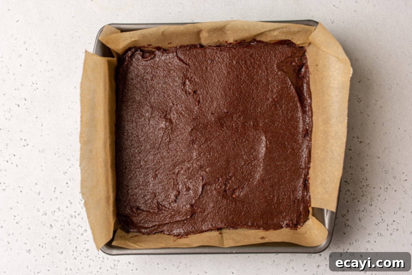 Decadent Mint Chocolate Brownies 8 pan of brownie batter