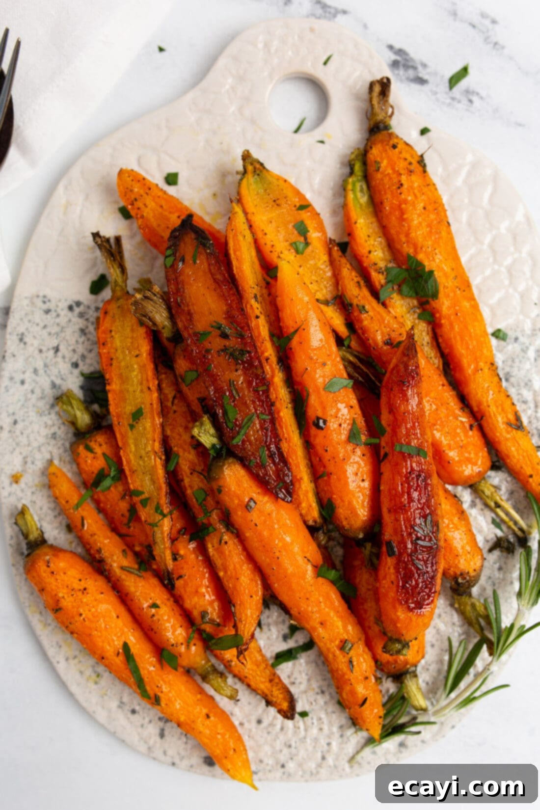 Golden Glazed Carrots 2 platter of Roasted Carrots with fresh herbs