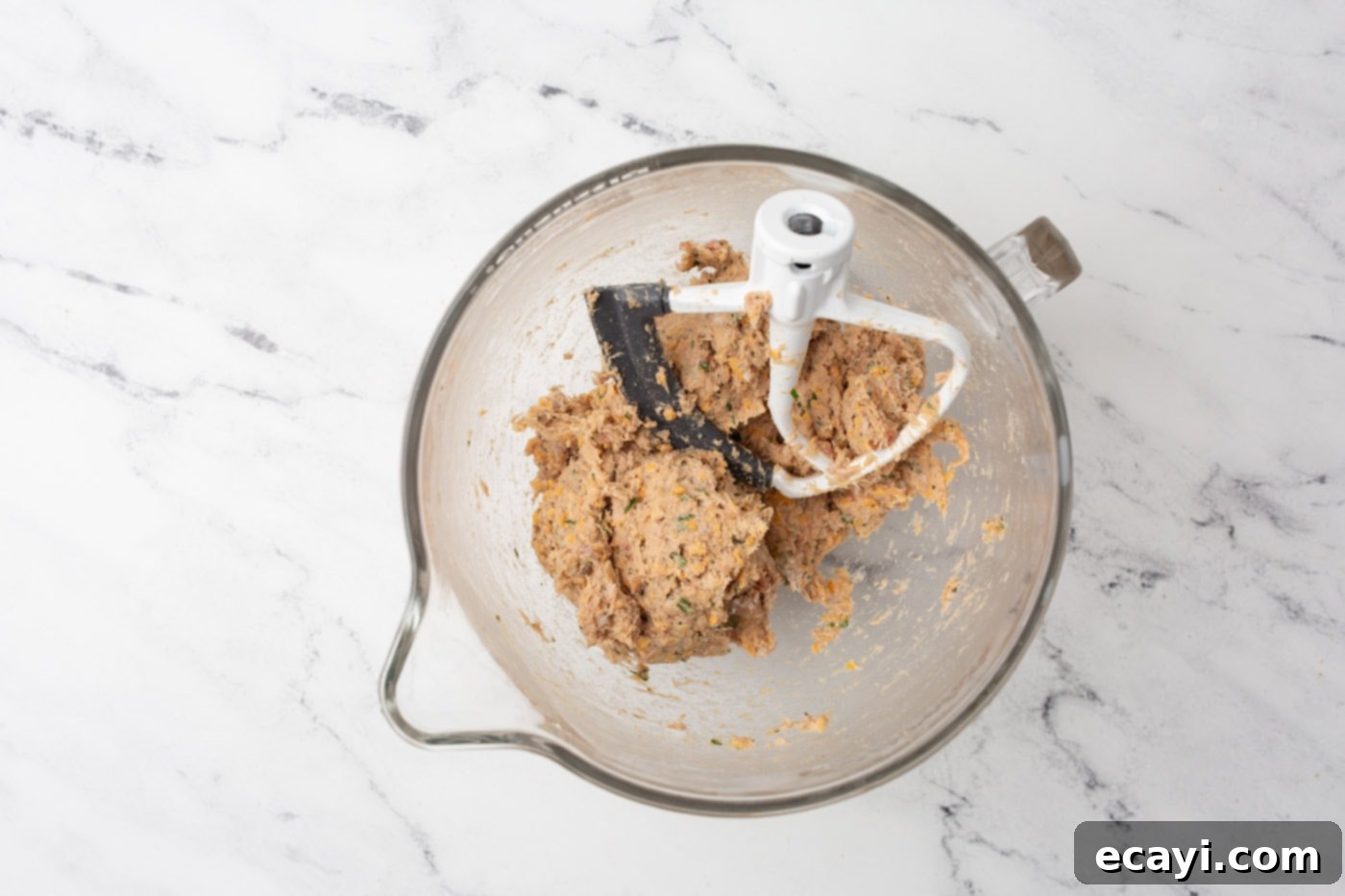 Savory Sausage Bites 6 Paddle mixer combining sausage mixture