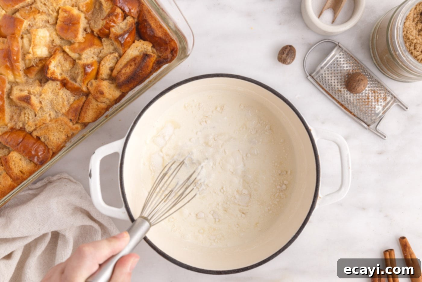 Homemade Bread Pudding Perfection 11 heavy cream, sugar, and flour in a saucepan whisked
