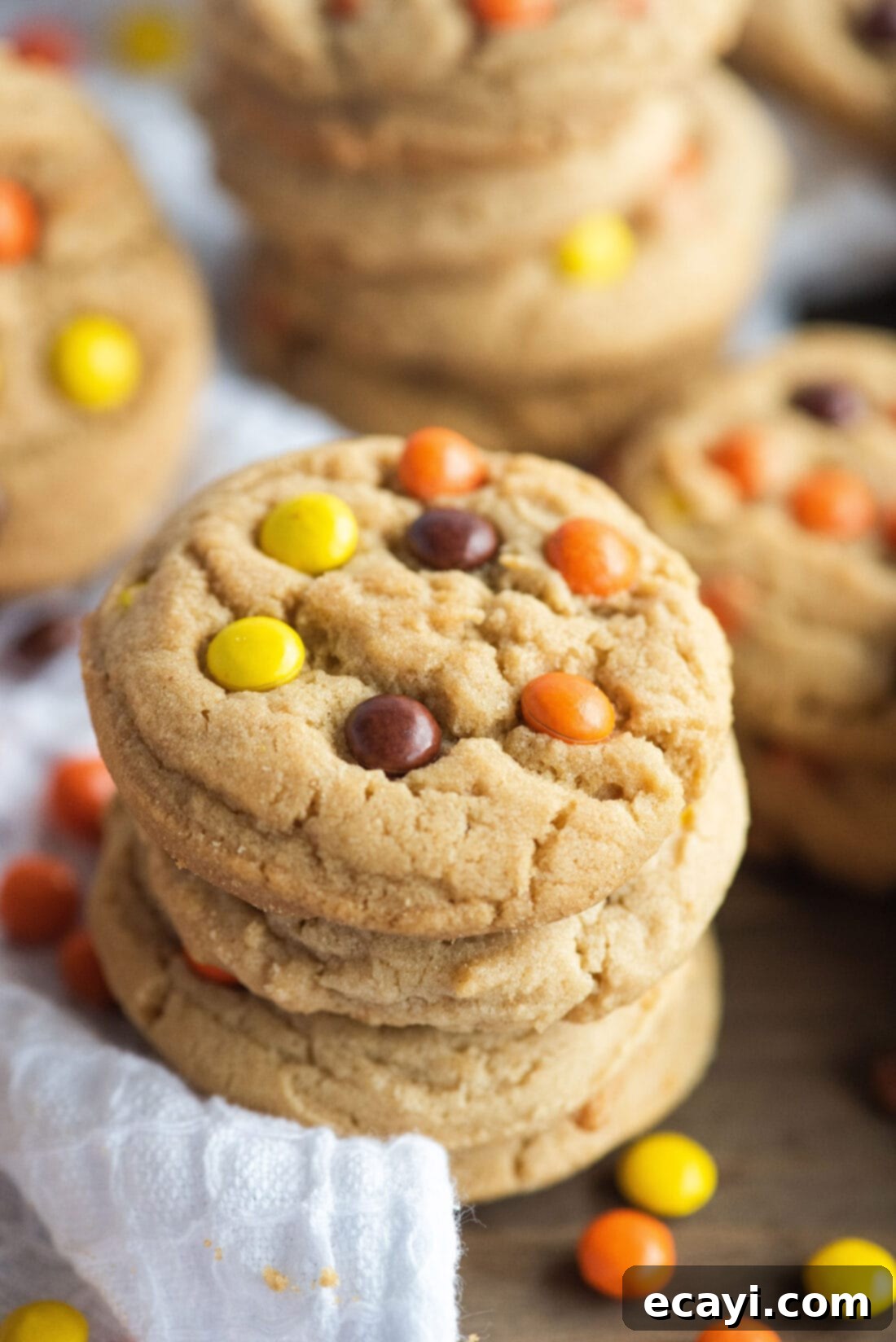 Ultimate Reese's Pieces Cookies 9 stacked Reeses Pieces Cookies