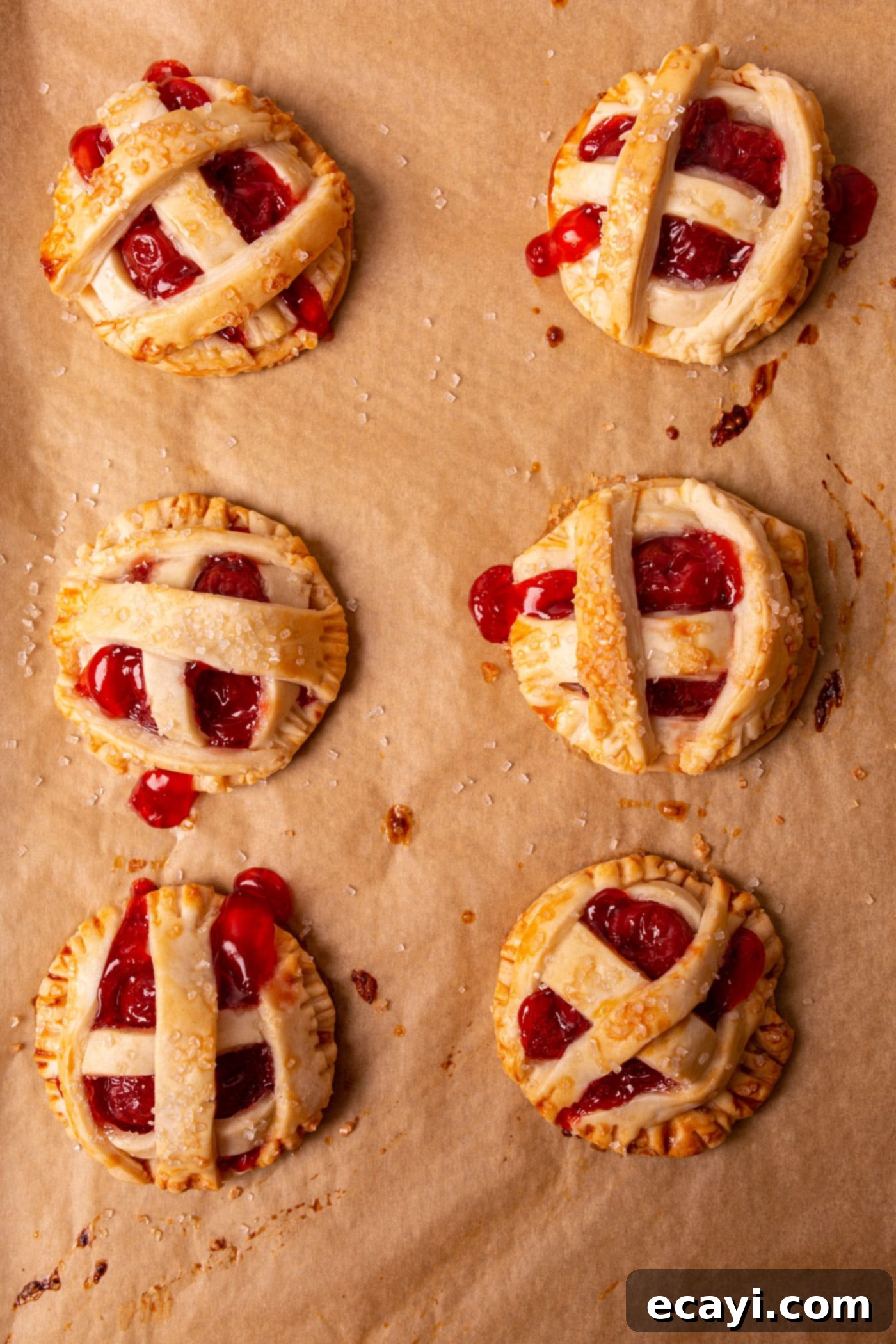 Cherry Pie Bites 8 Freshly baked cherry pie cookies cooling on a baking sheet, golden and inviting