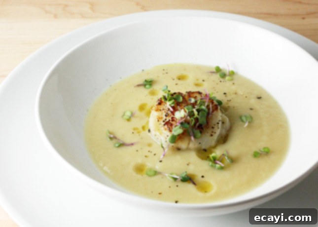 Seared Scallops over Creamy Maple Pear Parsnip Puree 2 Parsnip, Pear and Maple Soup with Seared Scallops // FoodNouveau.com