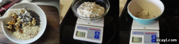 Cassata Cake A bowl of ricotta cheese on a kitchen scale, ensuring precise measurements for the Cassata filling