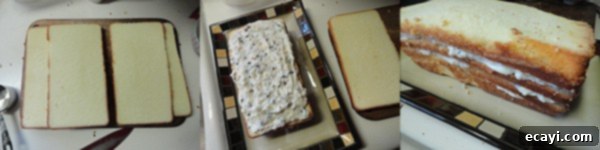 Cassata Cake Assembling the Cassata Cake, showing layers of pound cake and creamy filling