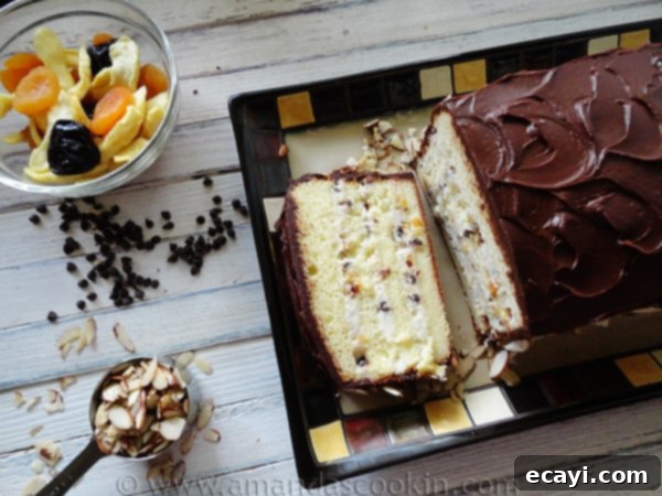 Cassata Cake A beautifully frosted Cassata Cake resting on an elegant platter, ready to be served