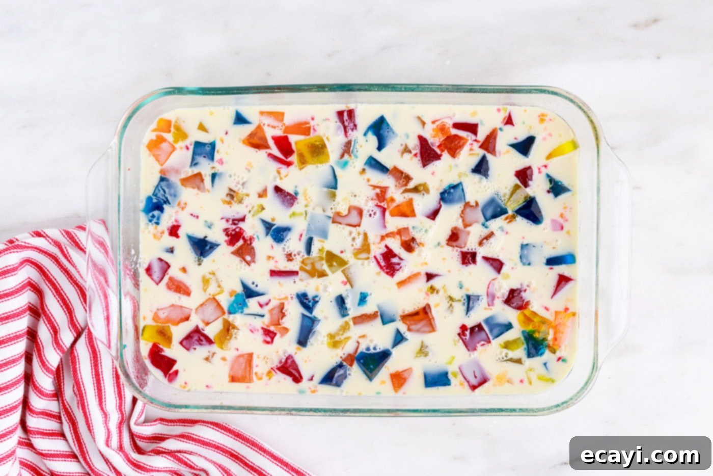 Mosaic Jello Jewels 11 broken glass jello in a baking dish