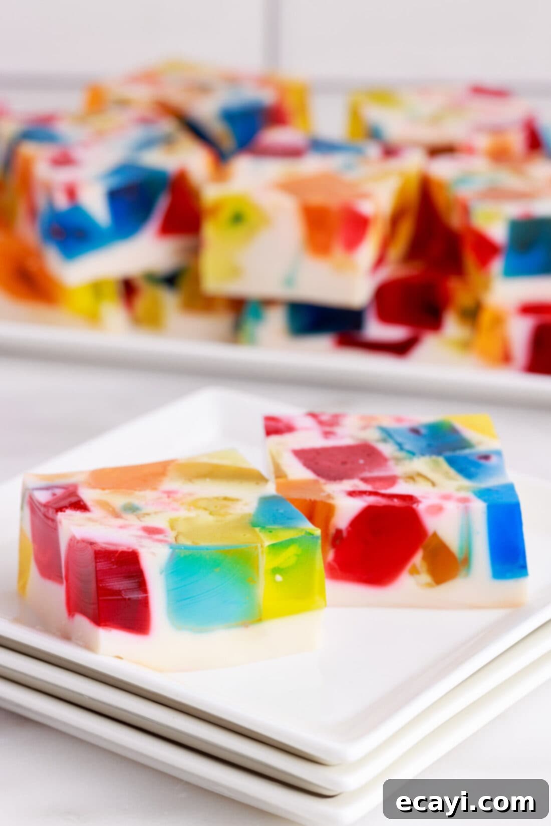 Mosaic Jello Jewels 3 broken glass jello on a plate