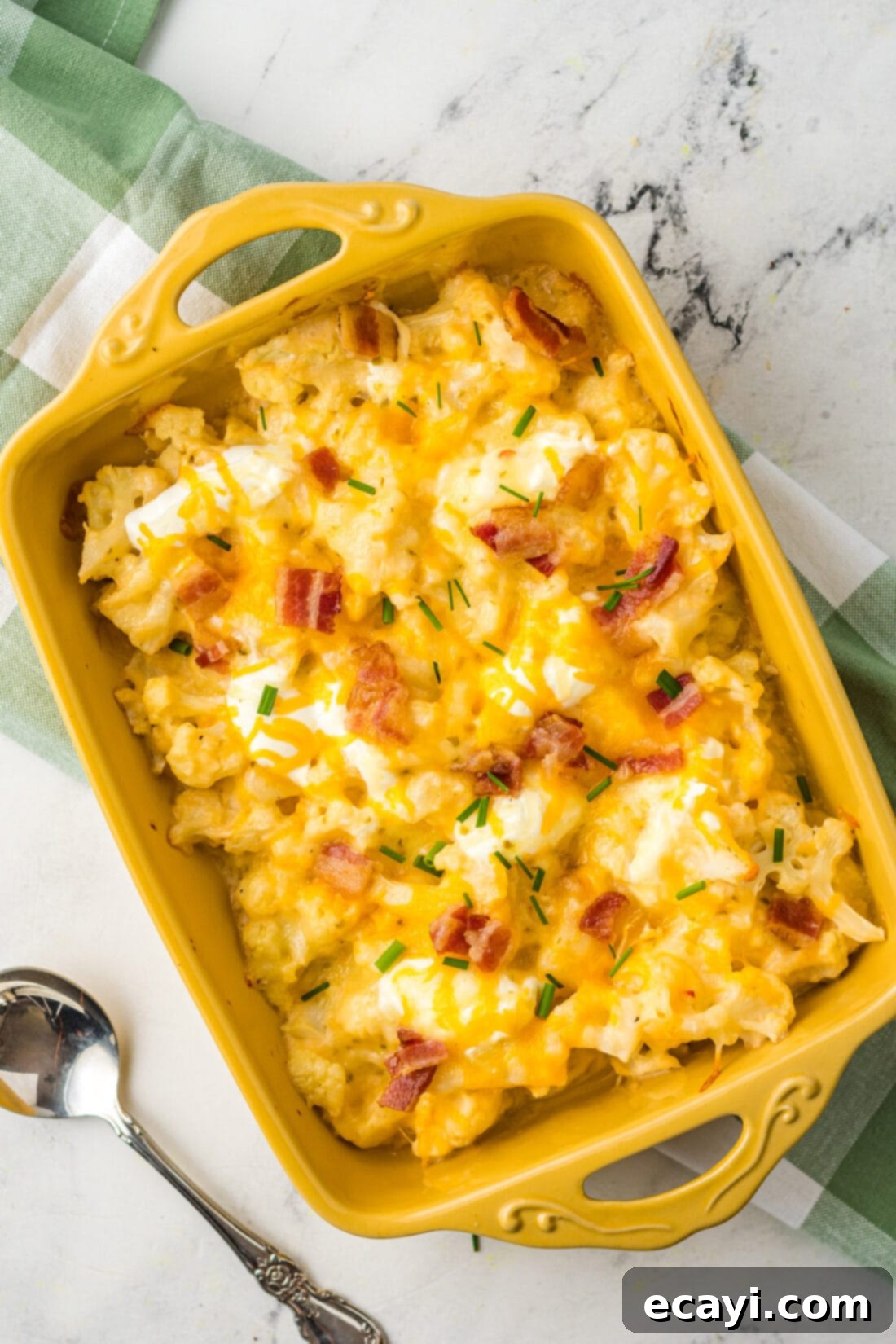 Golden Cauliflower Bake 3 overhead of Cauliflower Casserole