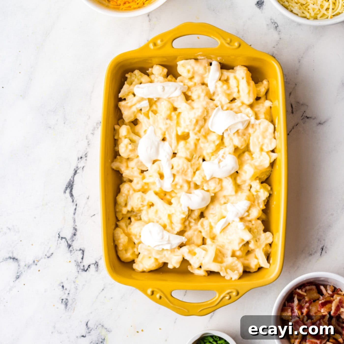 Golden Cauliflower Bake 8 cauliflower in a casserole dish