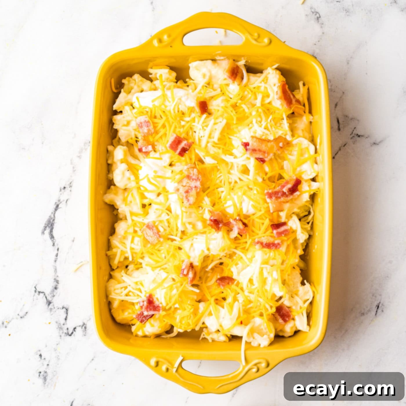 Golden Cauliflower Bake 9 bacon and cheese on top of cauliflower casserole