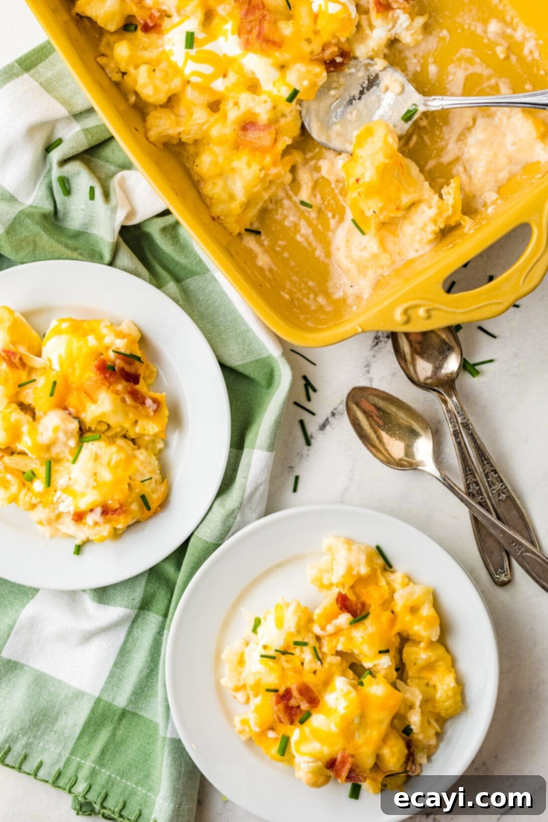 Golden Cauliflower Bake 10 Cauliflower Casserole on plates