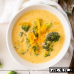 Golden Broccoli Cheddar Delight 9 A bowl of hot and creamy broccoli cheese soup, ready to be enjoyed.