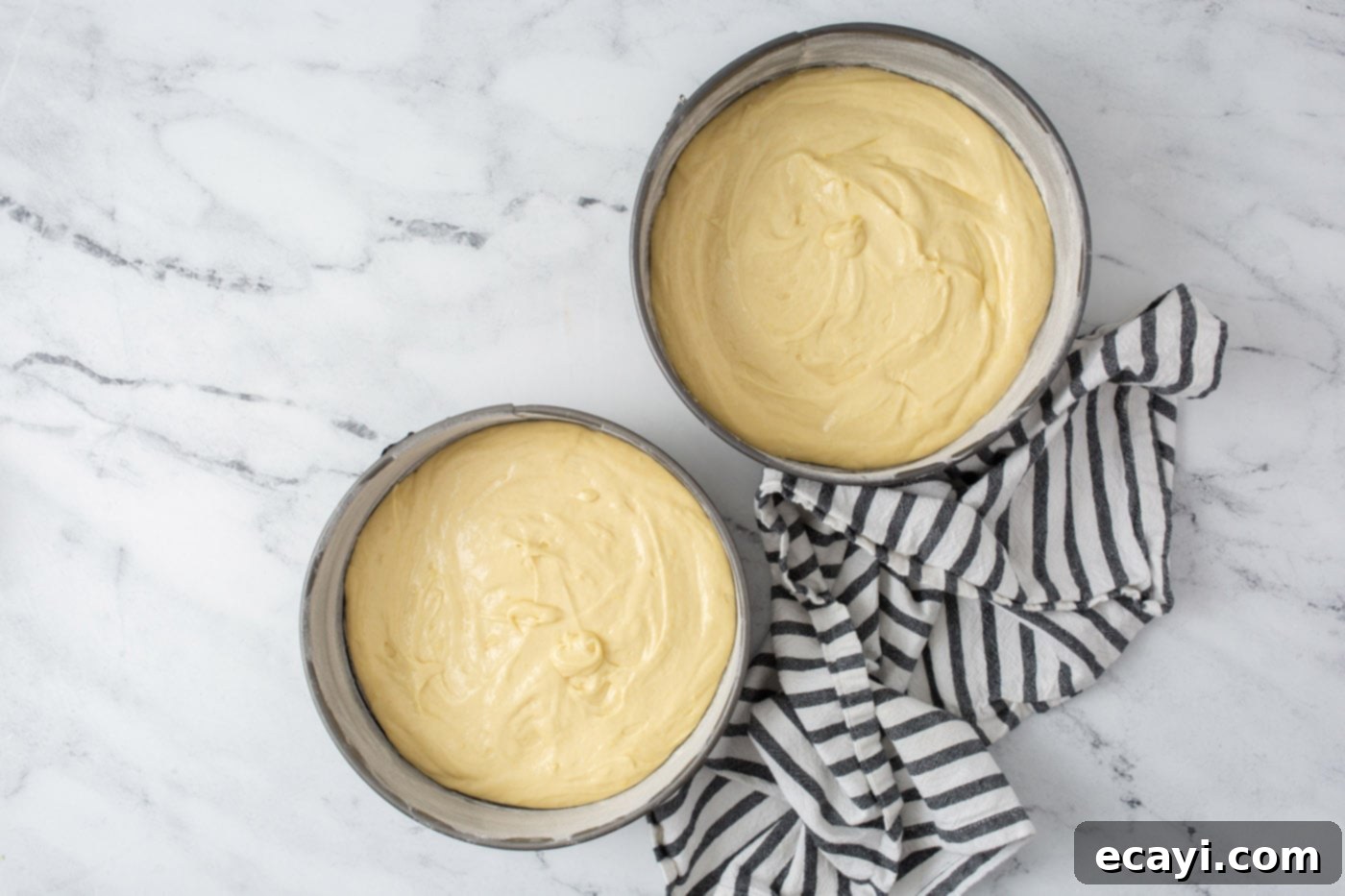 Bright Lemon Bliss 9 lemon cake batter in pans