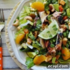 Tropical Key West Grilled Chicken Salad 2 An overhead photo of a key west grilled chicken salad.