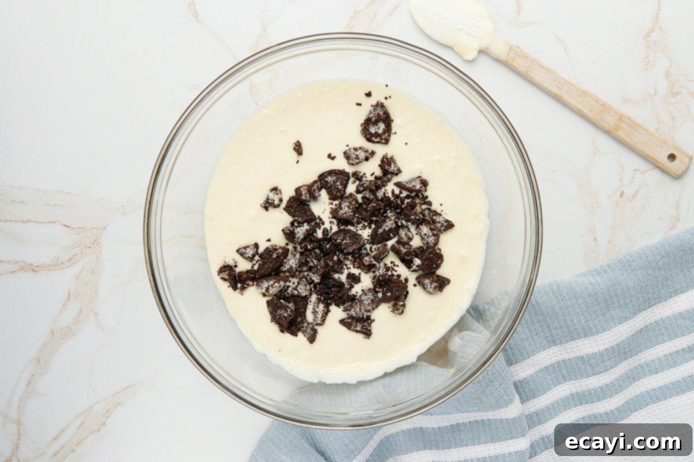 Instant Pot Oreo Cheesecake 8 chopped oreos in cheesecake