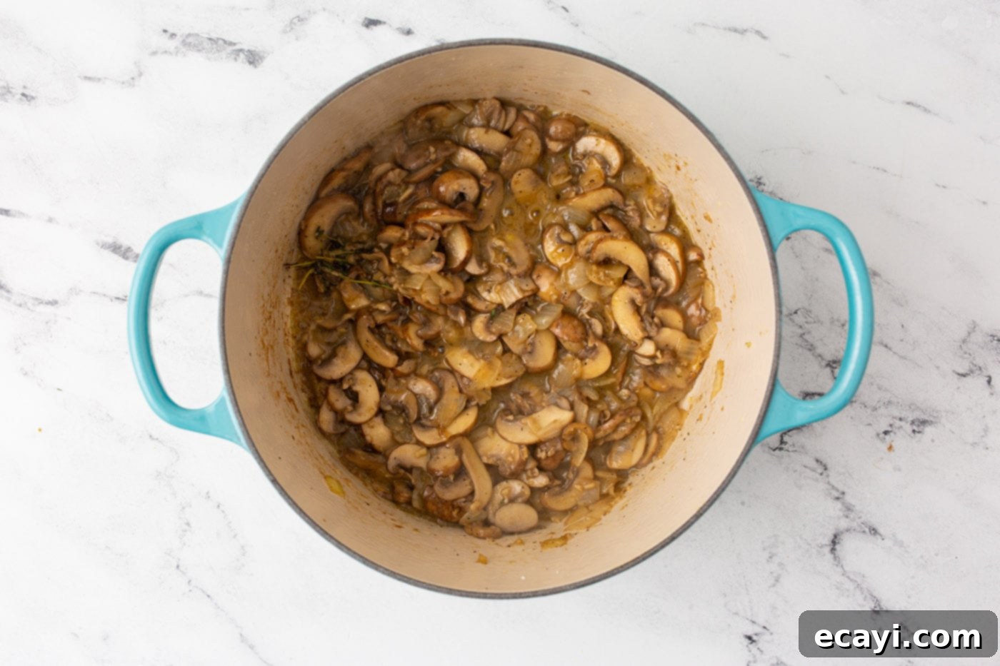 Rich Velvety Mushroom Soup 7 cream of mushroom soup ingredients in a dutch oven