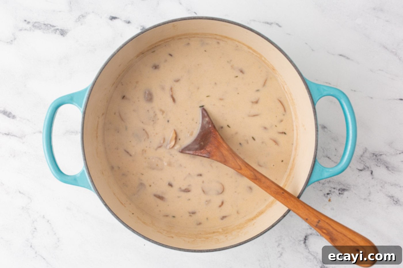 Rich Velvety Mushroom Soup 9 cream of mushroom soup in a dutch oven