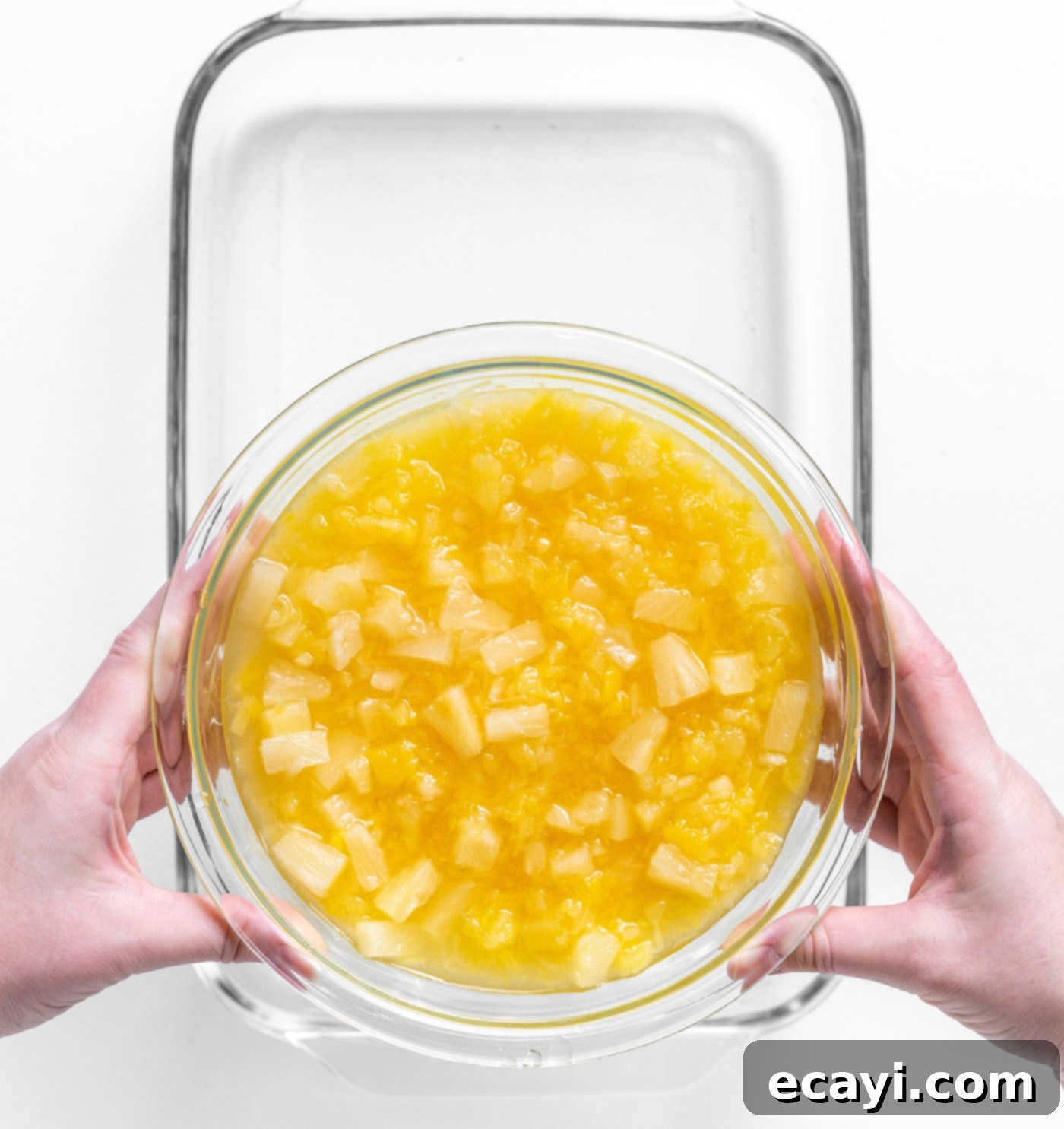 Easy Pineapple Cake 5 crushed pineapple in a bowl