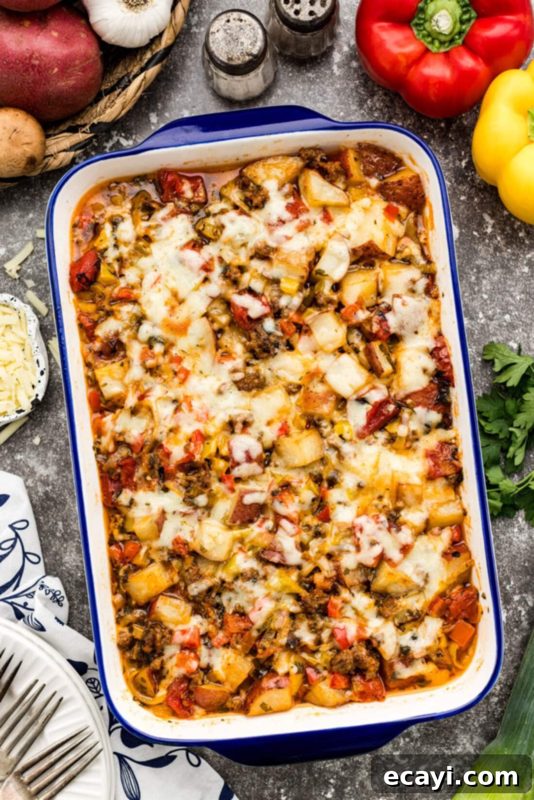 Hearty Sausage and Potato Bake 3 Casserole dish of Sausage and Potato Casserole