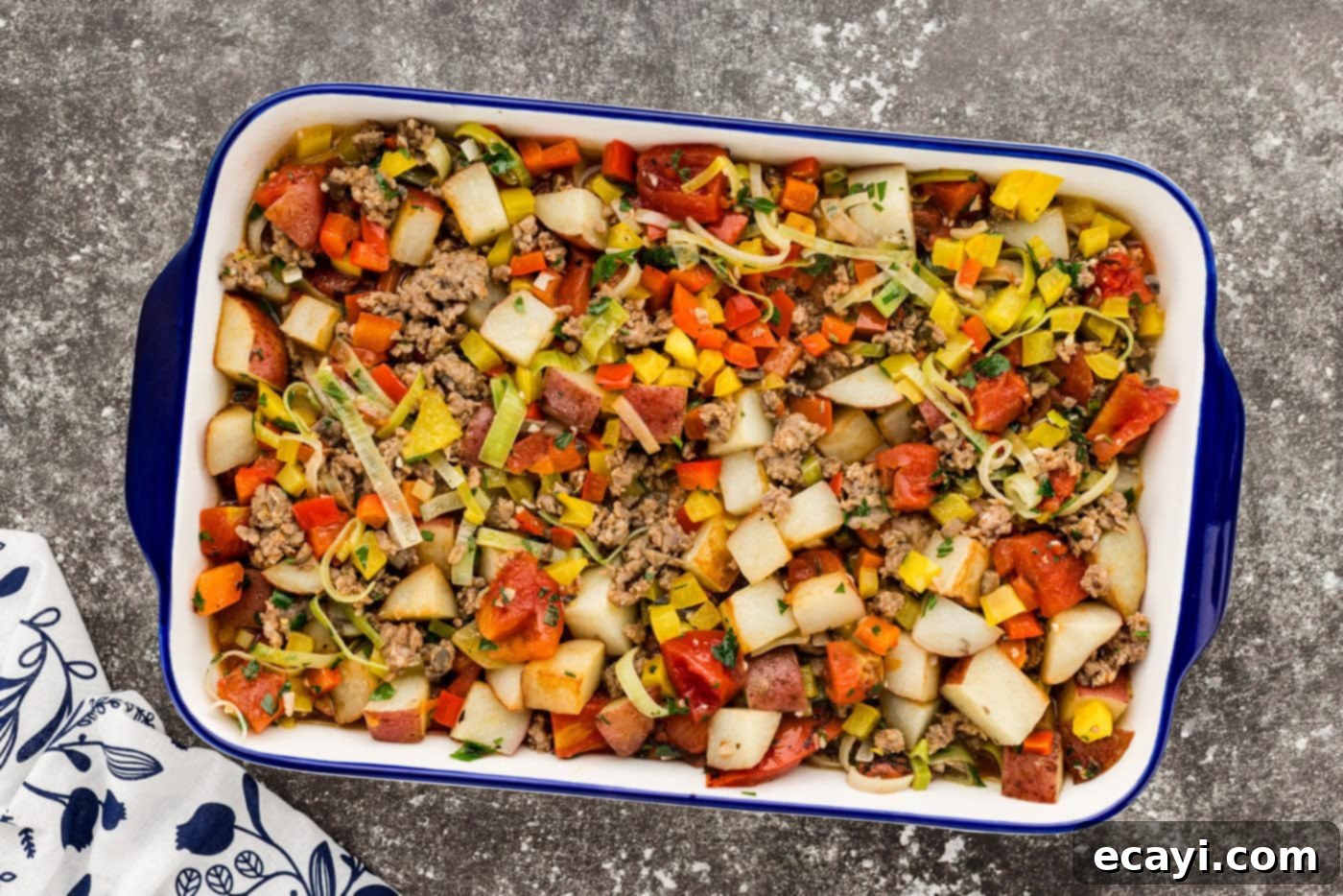 Hearty Sausage and Potato Bake 9 sausage and potato casserole in a dish