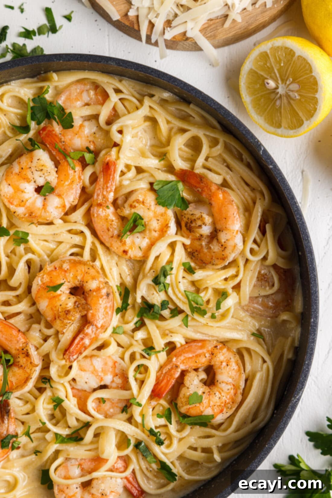 Creamy Garlic Shrimp Pasta 2 Delicious Creamy Lemon Garlic Shrimp Pasta in a Skillet