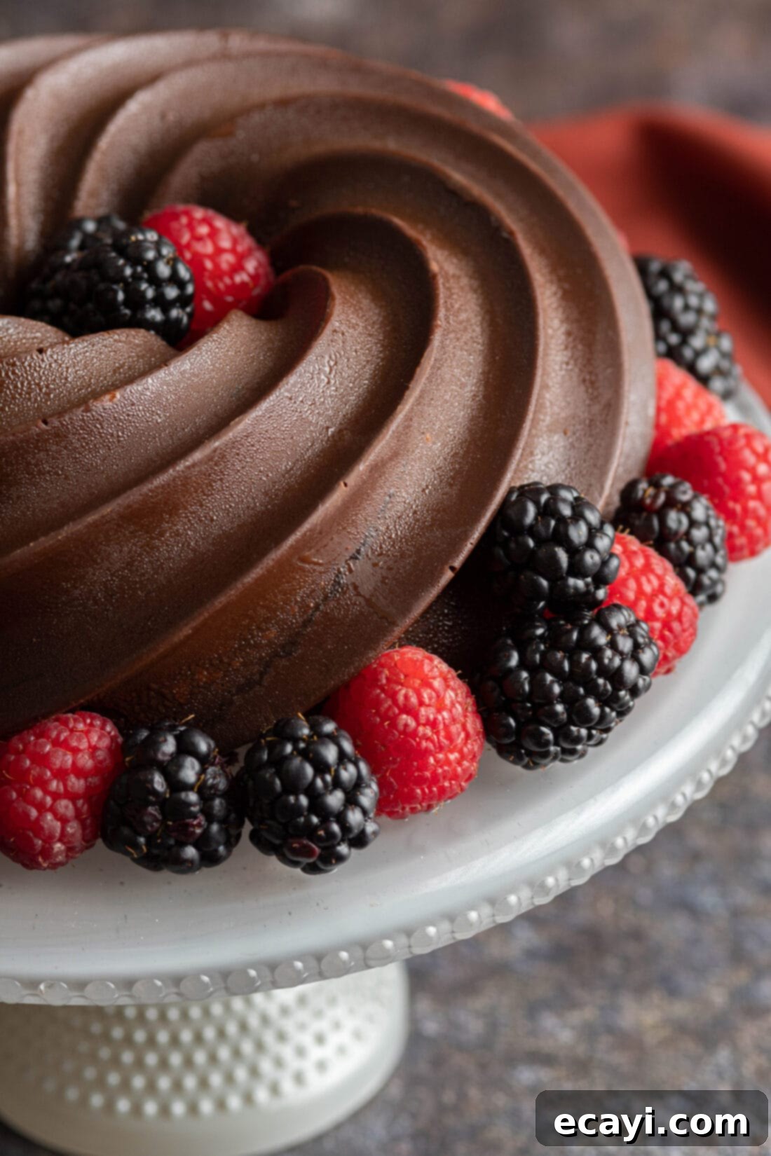 Rich Chocolate Pound Cake 2 side view of Chocolate Pound Cake