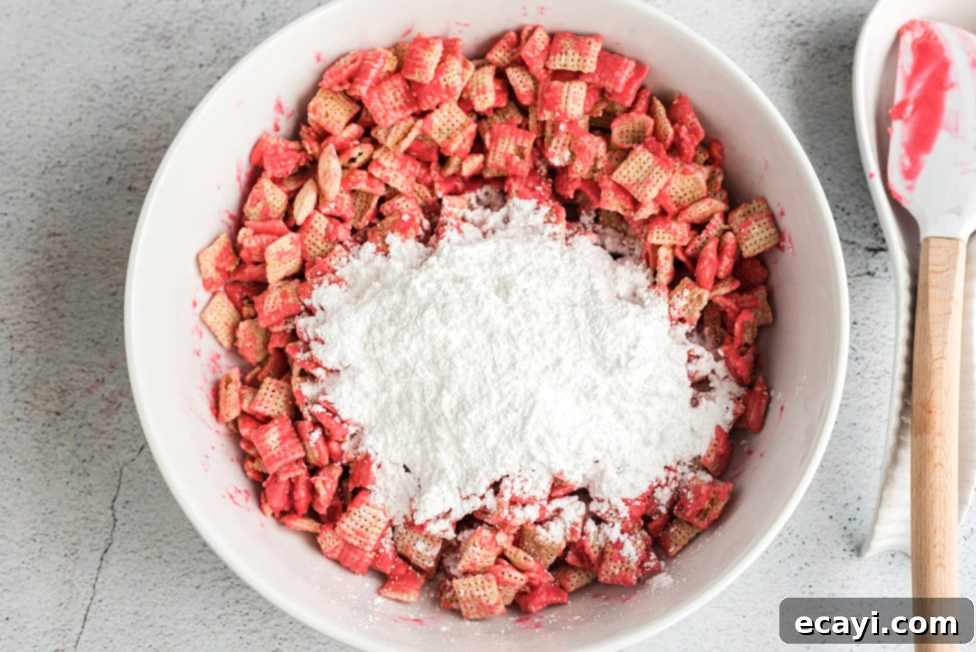Sweetheart Muddy Buddies 8 powdered sugar over chocolate coated chex cereal
