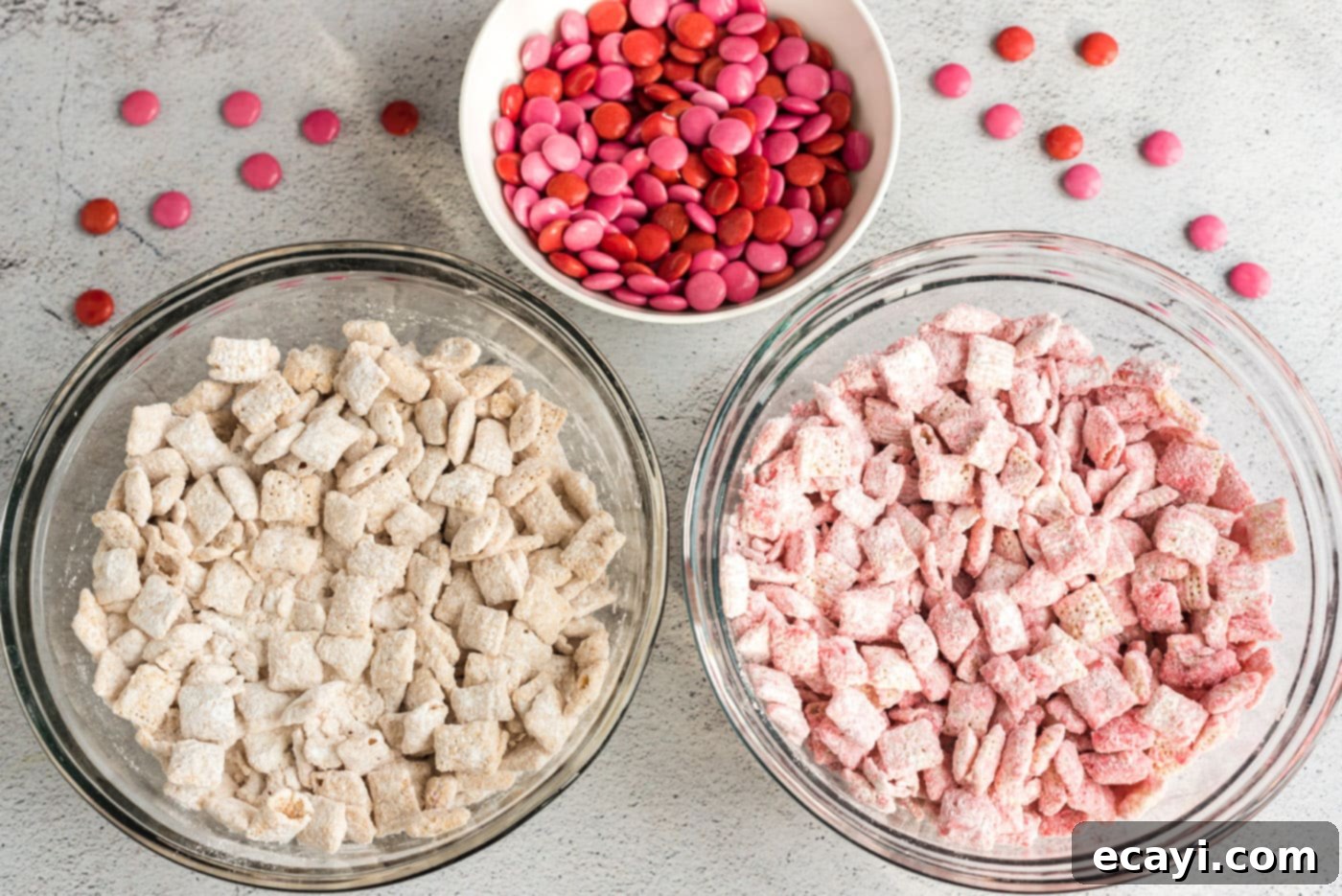 Sweetheart Muddy Buddies 9 white and pink muddy buddies with m&ms