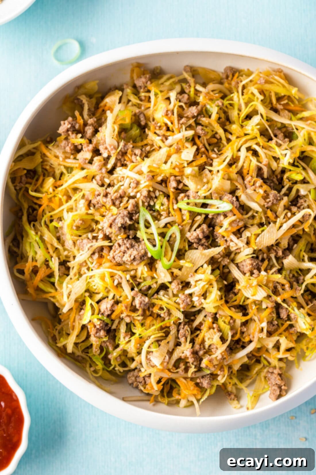 Egg Roll Stir-Fry Bowl 2 Egg Roll in a Bowl - A Healthy Deconstructed Asian Dish with Ground Beef