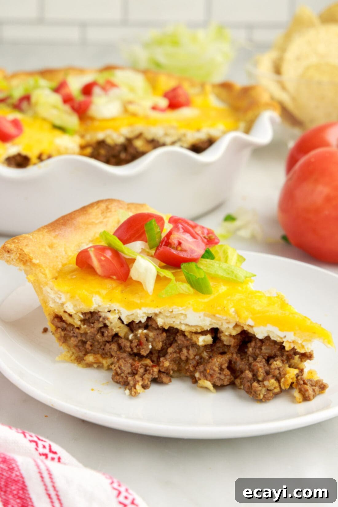 Ultimate Taco Casserole 3 slice of taco pie showing layers