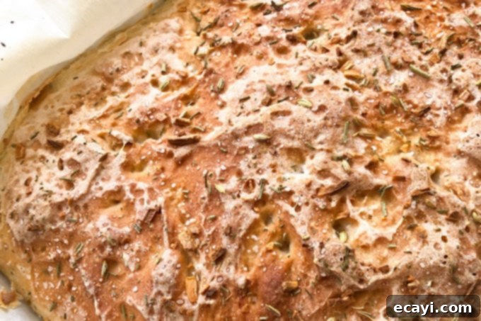 The Everyday Hearth Bread 10 close up of baked bread in a pan sprinkled with herbs and spices