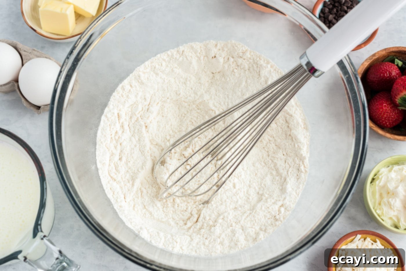 Fluffy Cottontail Stacks 5 dry ingredients for buttermilk pancakes in a bowl